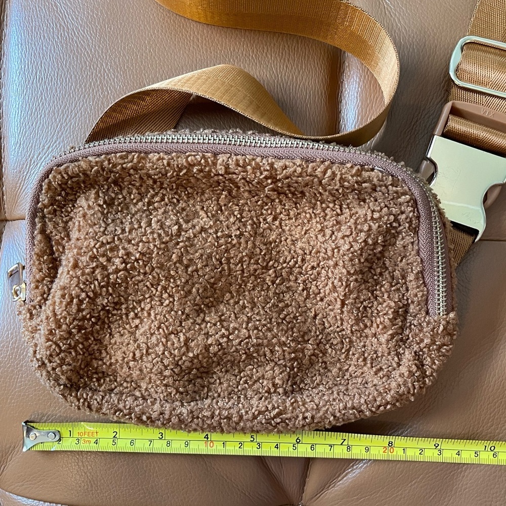 EUC • Caramel Brown Sherpa Belt Bag/Crossbody Bag. Measurements in pictures. - Picture 9 of 10